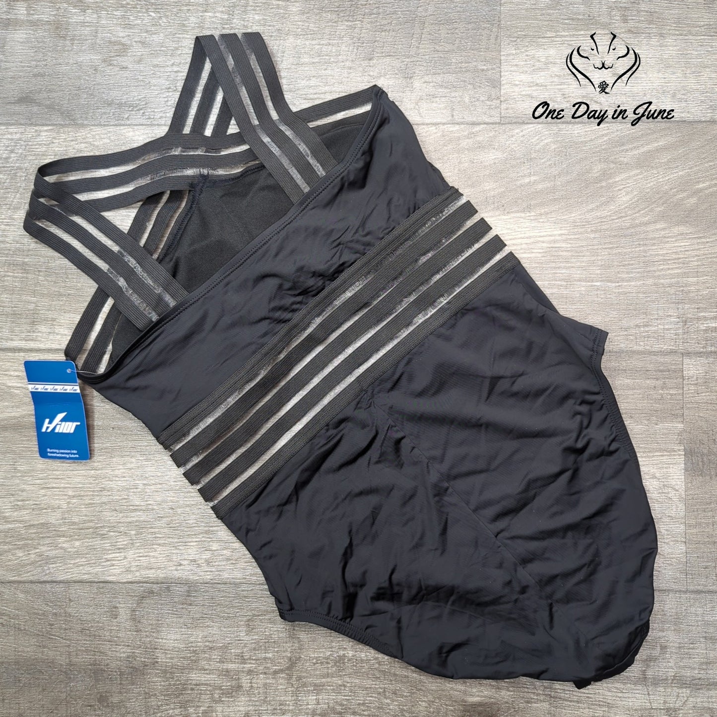 Hilor Strappy Mesh One Piece Swimsuit Black NWT Size M