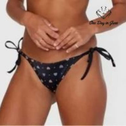 RVCA Foulard French Tie Side Bikini Bottom Black Print High Cut NWT Size M