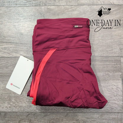 Lululemon Zip the Line Crop 23 Leggings Deep Ruby Poppy Coral NWT Size 12