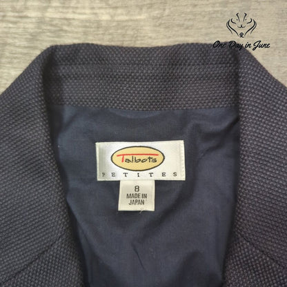 Talbots Petites 2 Button Blazer Navy Textured Size 8