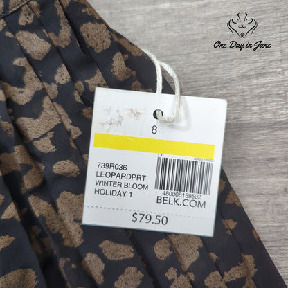 Kaari Blue Winter Bloom Leopard Print Pleated Midi Skirt NWT Size 8