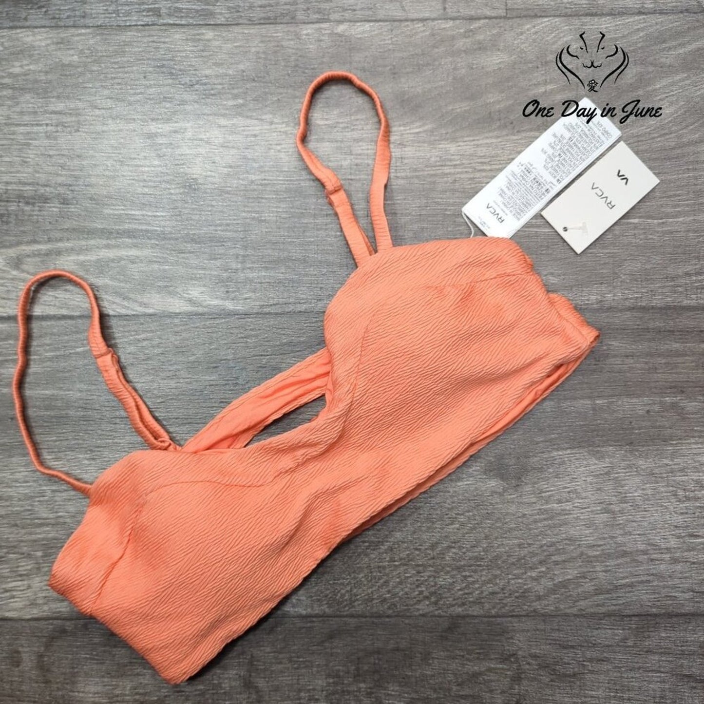 RVCA La Jolla Crop Bikini Top Coral Textured Strappy NWT $55 Size L