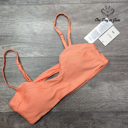 RVCA La Jolla Crop Bikini Top Coral Textured Strappy NWT $55 Size L