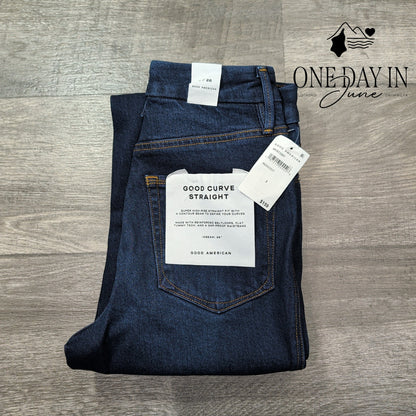 Good American Good Curve Straight Jeans High Rise Indigo NWT $159 Size 2 (26)