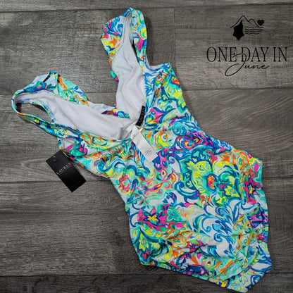 Ralph Lauren Ruffle Surplice One Piece Swimsuit Multicolor NWT Size 6