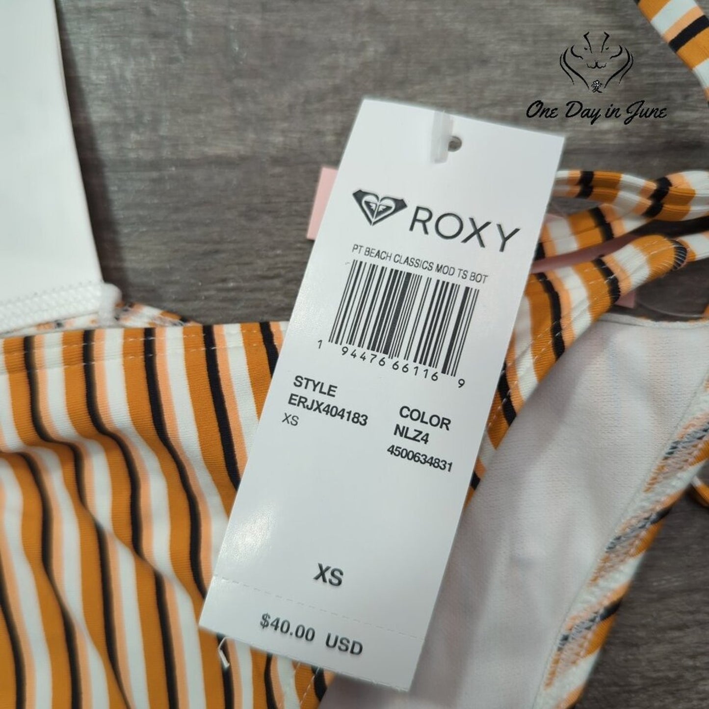 Roxy Beach Classics Bikini Bottom Orange Stripe Moderate Tie Side NWT Size XS