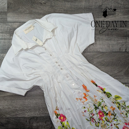 Exquise Anthropologie Tobie Shirt Dress Ivory Floral Midi NWT $198 Size SP