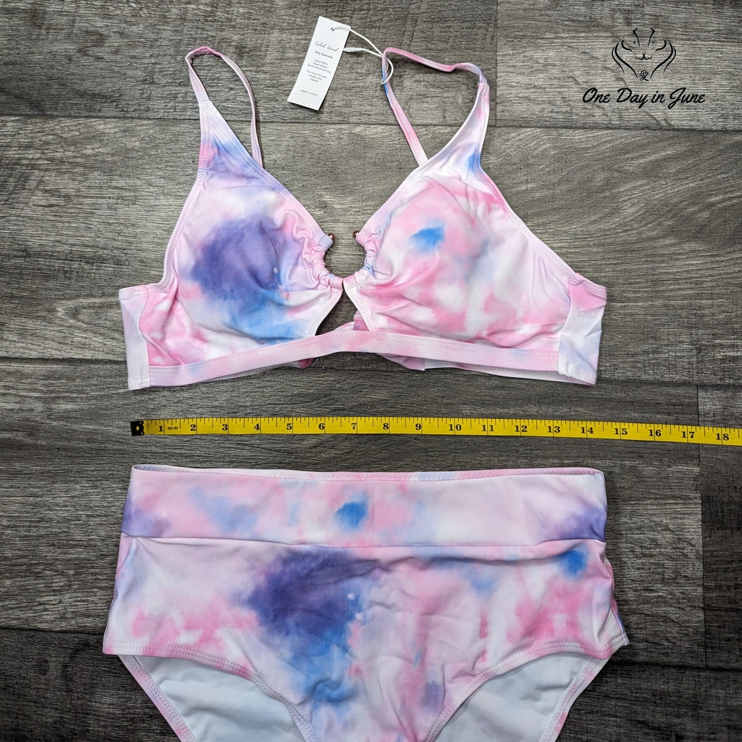 Edel Qual Tie Back Ring Top Bikini Swimsuit Size L