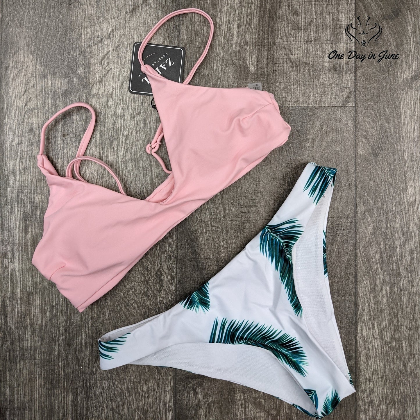 Zaful Leaf Print Adjustable Strap Bikini Size S