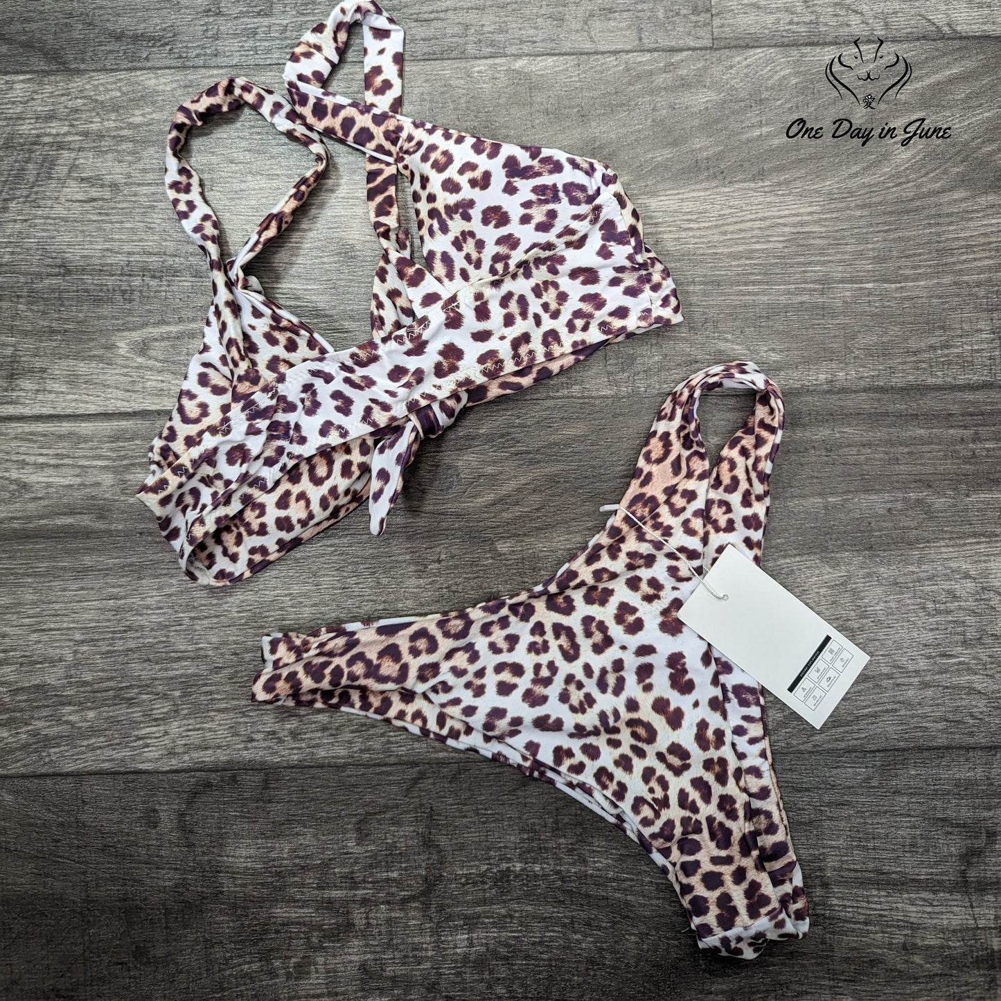 Largeberry Leopard Print Tie Front Bikini Size M