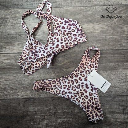 Largeberry Leopard Print Tie Front Bikini Size M