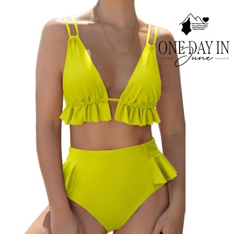 Sporlike Triangle Ruffle High Waist Bikini Swimsuit Lime Green NWT Size XL