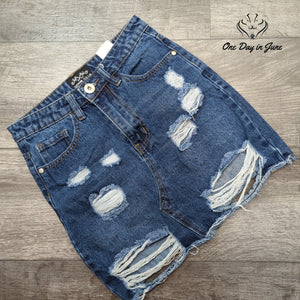 Denim Club Distressed Ripped Denim Mini Skirt Blue Frayed Hem NWT Size 6