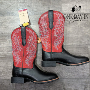 Ariat Round Up StretchFit Cowboy Boots Black Red Leather Western NWT Size 6