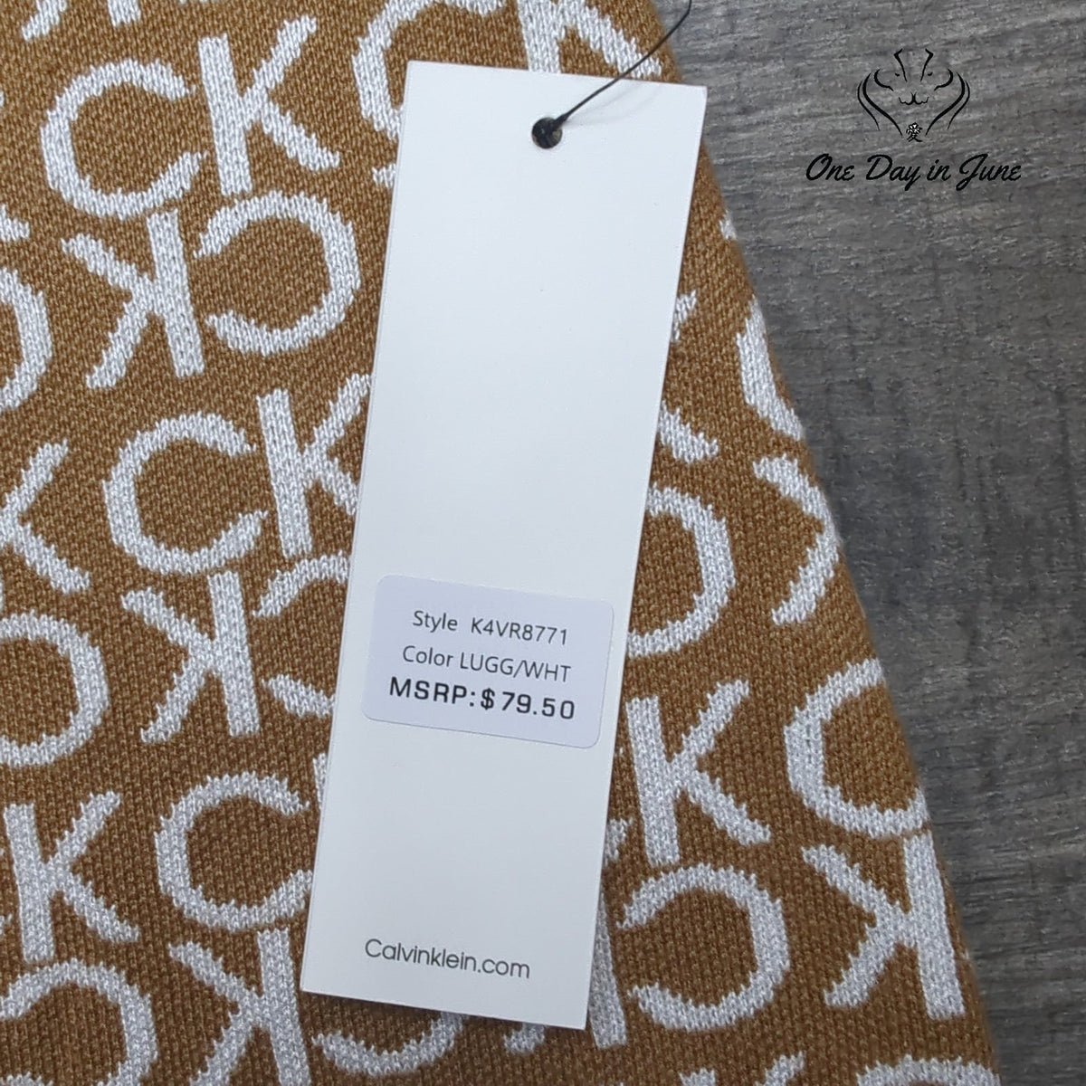 Calvin Klein CK Monogram Pull On Knit Pencil Skirt Camel White NWT Size XL