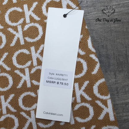 Calvin Klein CK Monogram Pull On Knit Pencil Skirt Camel White NWT Size XL