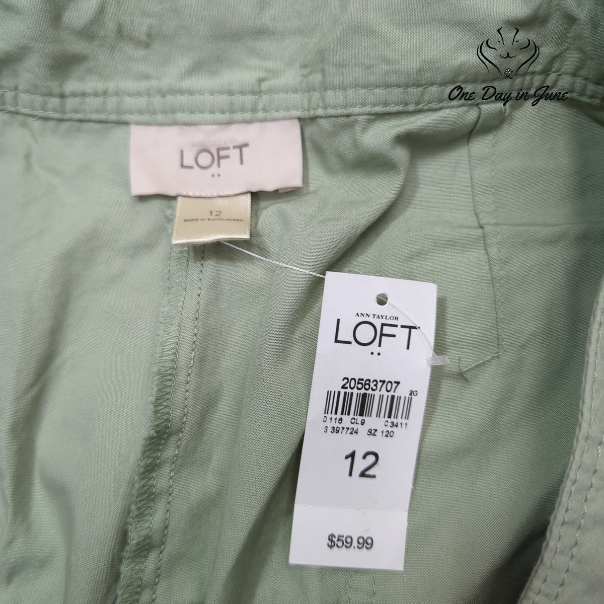 Loft Utility Drawstring Pants Green NWT Cotton Casual Straight Leg Size 12