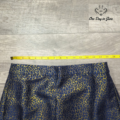 J.Crew Metallic Leopard Jacquard Mini Skirt Navy Gold NWT Size 4