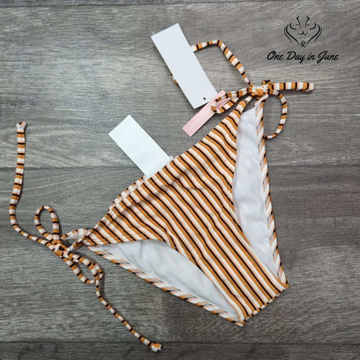 Roxy Beach Classics Bikini Bottom Orange Stripe Moderate Tie Side NWT Size XS