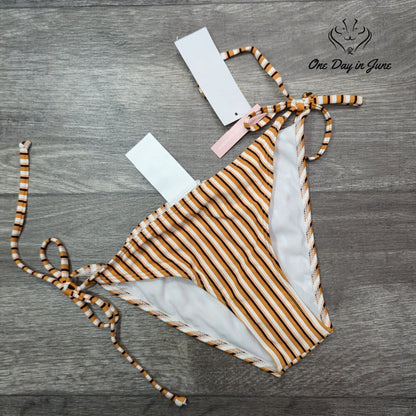 Roxy Beach Classics Bikini Bottom Orange Stripe Moderate Tie Side NWT Size XS