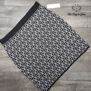 Calvin Klein CK Monogram Logo Pull On Knit Mini Skirt Black White NWT Size XL