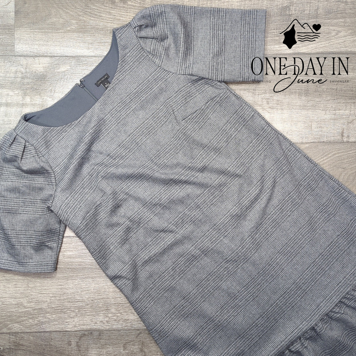 Ann Taylor Glen Plaid Flounce Hem Shift Dress Gray NWT Size M