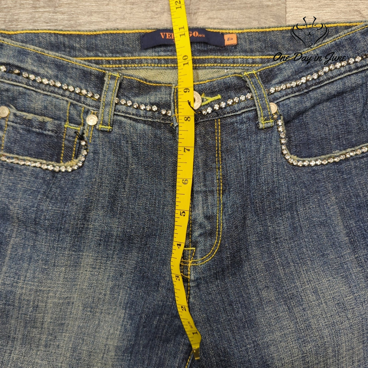 Vertigo Paris Jeans Straight Leg Rhinestone Embellished Denim Size 4