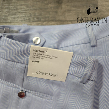 Calvin Klein Petite Modern Fit Herringbone Tapered Dress Pants Blue NWT Size 14P