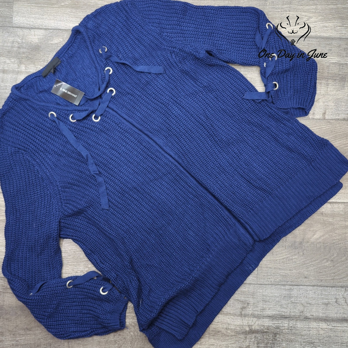 Lane Bryant Lace Up Grommet Knit Sweater Blue Plus NWT Size 22/24