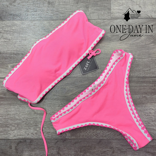 Zaful Bandeau Ribbed Bikini Swimsuit Size S