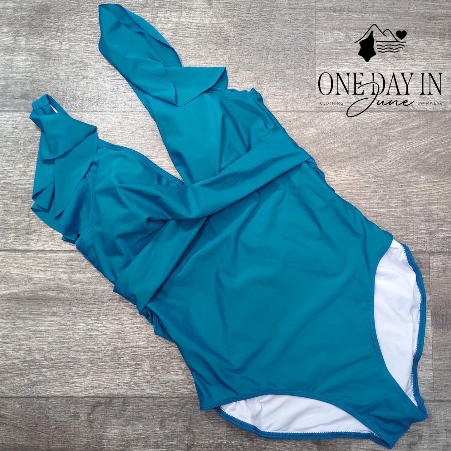 B2Prity Ruffle Cutout V Neck One Piece Swimsuit Teal NWT Size M