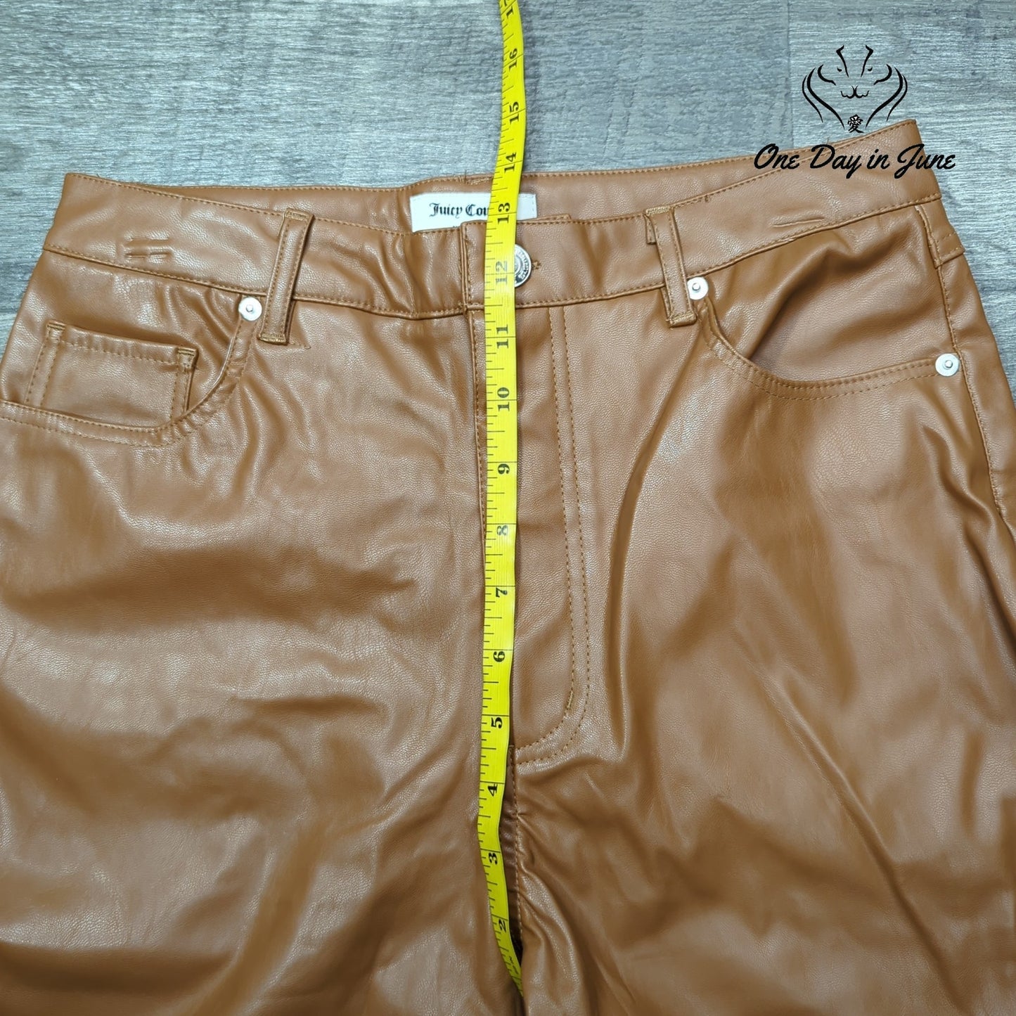 Juicy Couture Rodeo Faux Leather Barrel Pants Camel Brown High Rise Size 29 (8)