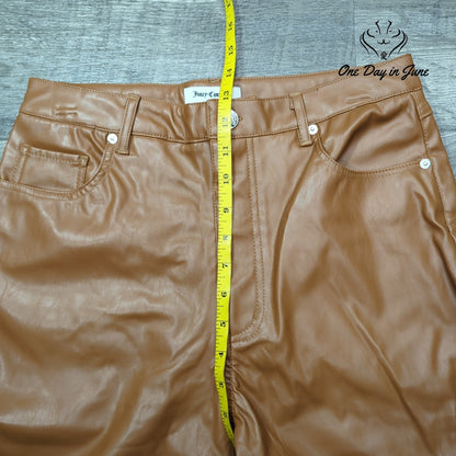 Juicy Couture Rodeo Faux Leather Barrel Pants Camel Brown High Rise Size 29 (8)