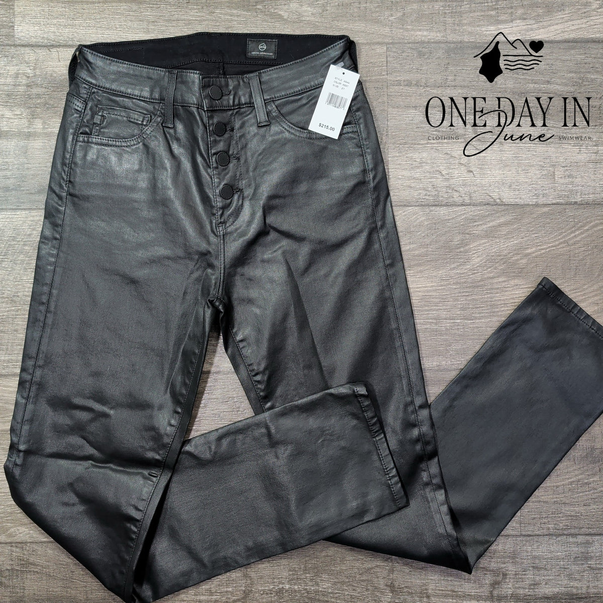 AG Adriano Goldschmied Coated Straight Leg Jeans Black NWT $215 Size 4 (27)