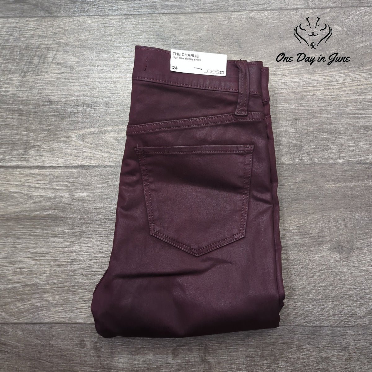 Joe's Jeans The Charlie High Rise Skinny Ankle Coated Burgundy NWT Size 24 (0)