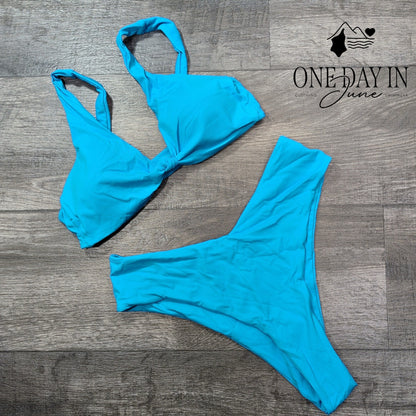 Aleumdr High Cut Knot Front Cheeky Bikini Swimsuit Size M