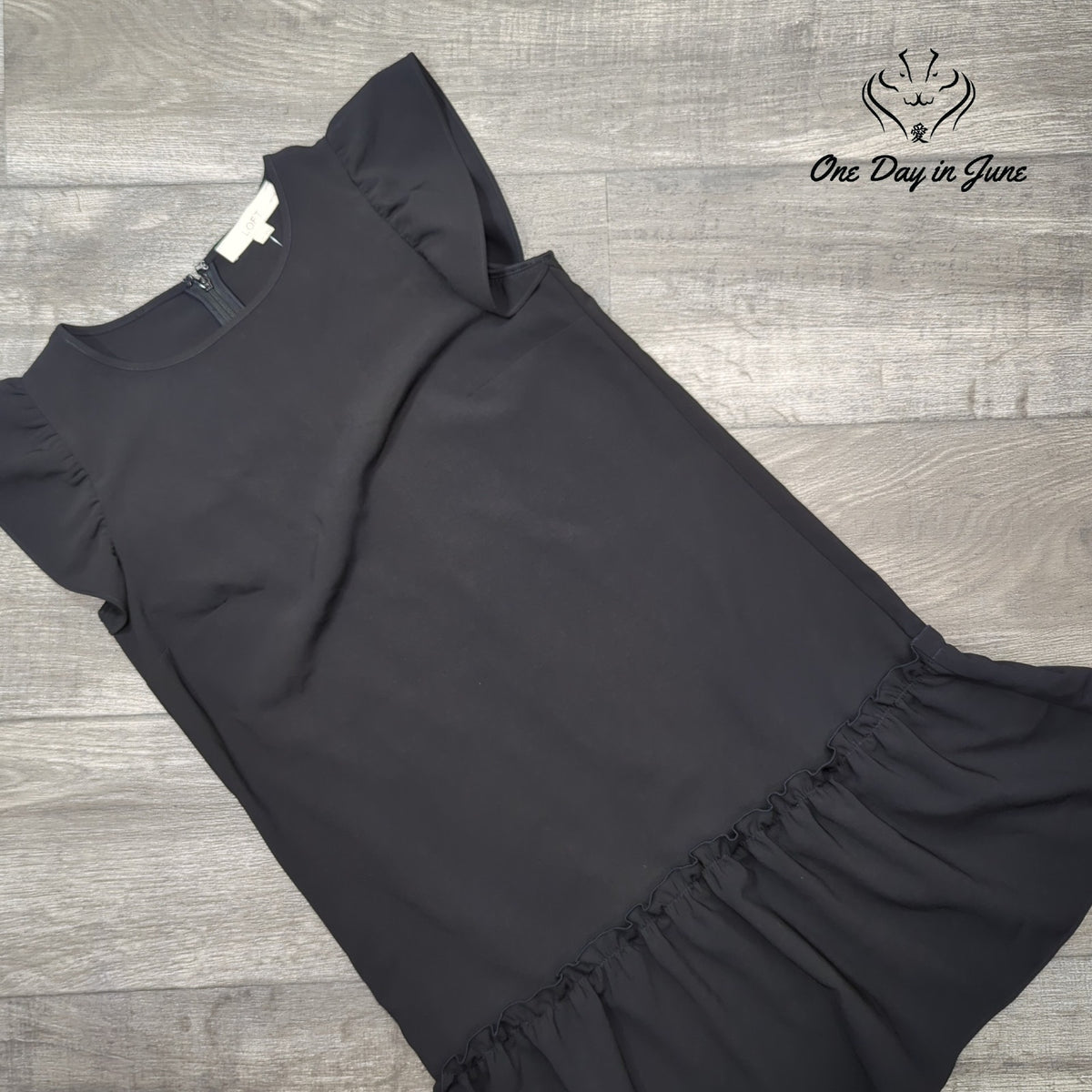 Loft Petite Ruffle Cap Sleeve Drop Waist Mini Dress Black Size SP