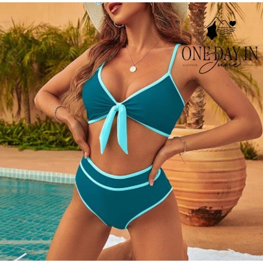 Blooming Jelly Knot Front High Waist Bikini Swimsuit Size L