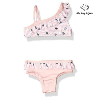 Pink Platinum Baby Shell Stripe One Shoulder One Piece Swimsuit Size 12M