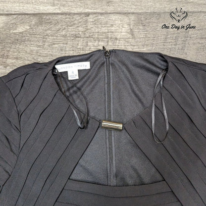 London Times Black Pleated Bodycon Sheath Cocktail Dress NWT Size 4
