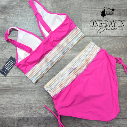 Blooming Jelly Drawstring Crop Bikini Swimsuit Size L