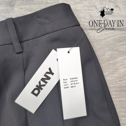 DKNY Petite Wide Leg Pleated Trouser Pants Jet Black NWT Size 10P