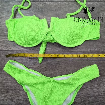 Adisputent Smocked Underwire Bikini Swimsuit Size L