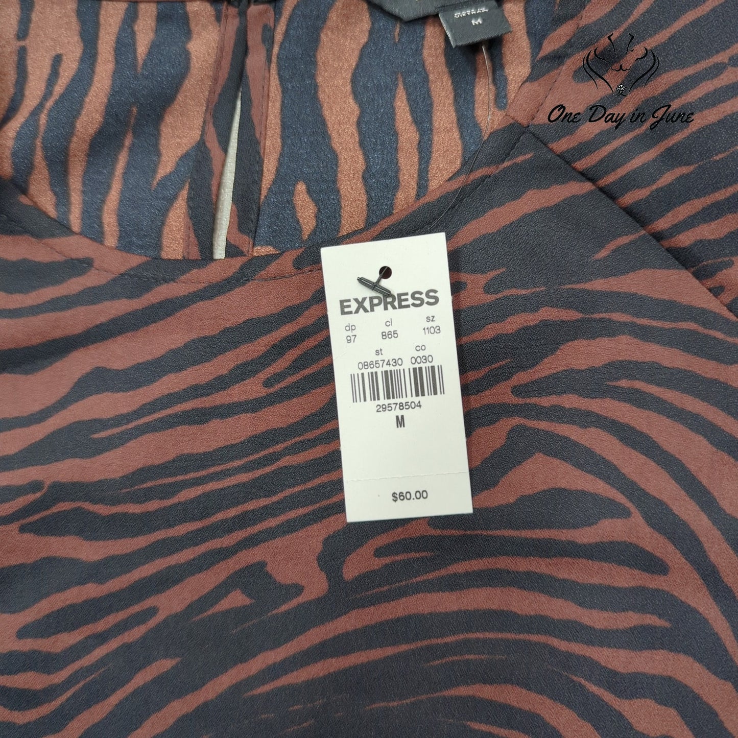 Express Zebra Print Shoulder Pad Long Sleeve Blouse Brown Black NWT Size M