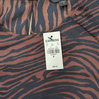 Express Zebra Print Shoulder Pad Long Sleeve Blouse Brown Black NWT Size M