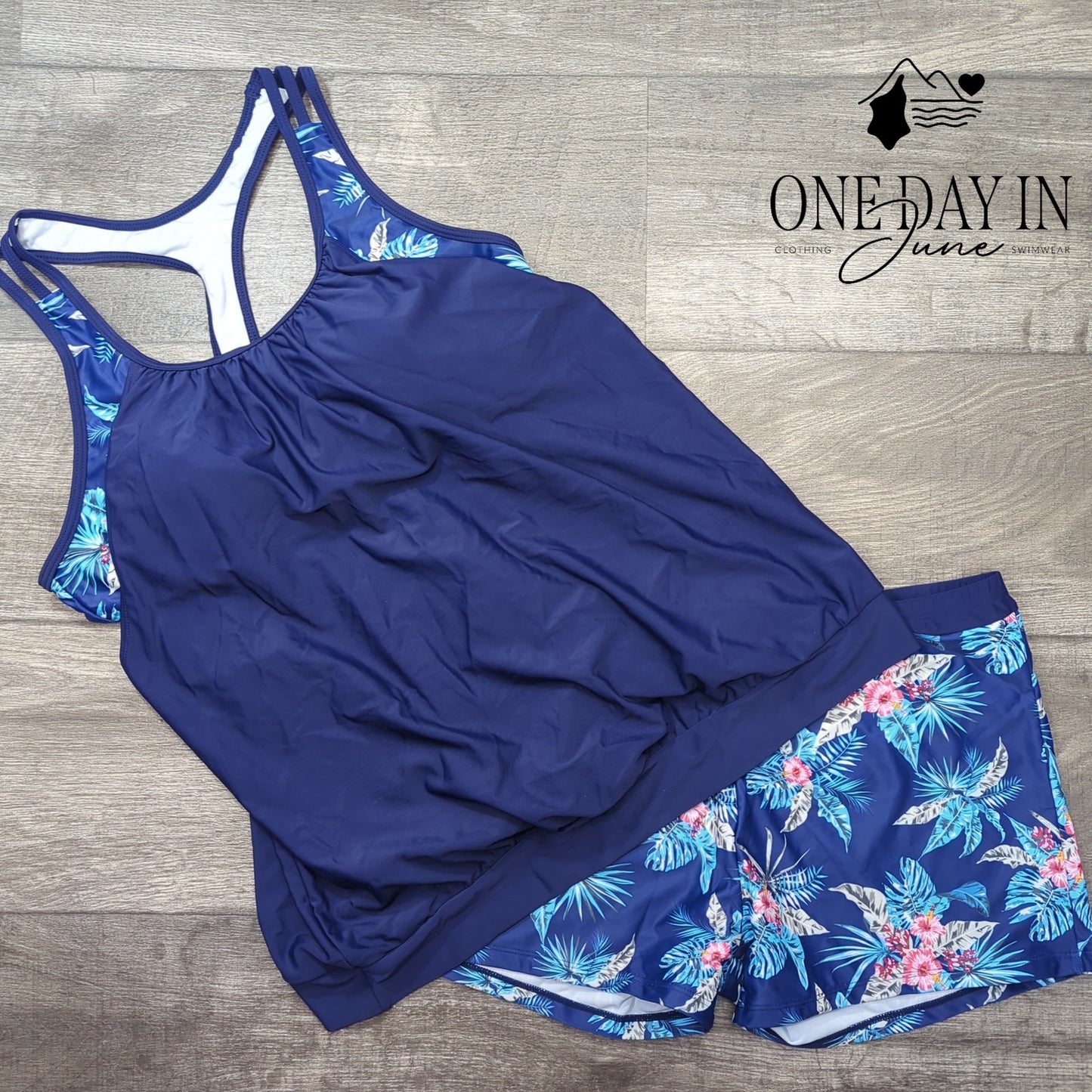 Yonique Double Up Boyshort Tankini Swimsuit Size XL