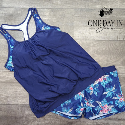 Yonique Double Up Boyshort Tankini Swimsuit Size XL