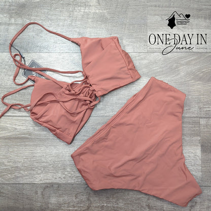 Zaful Lace Up Back High Waist Bikini Swimsuit Size L