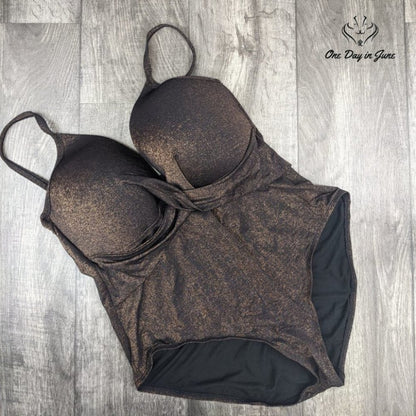 Kenneth Cole Push Up Mio One Piece Swimsuit Bronze Metallic NWT Size 3X