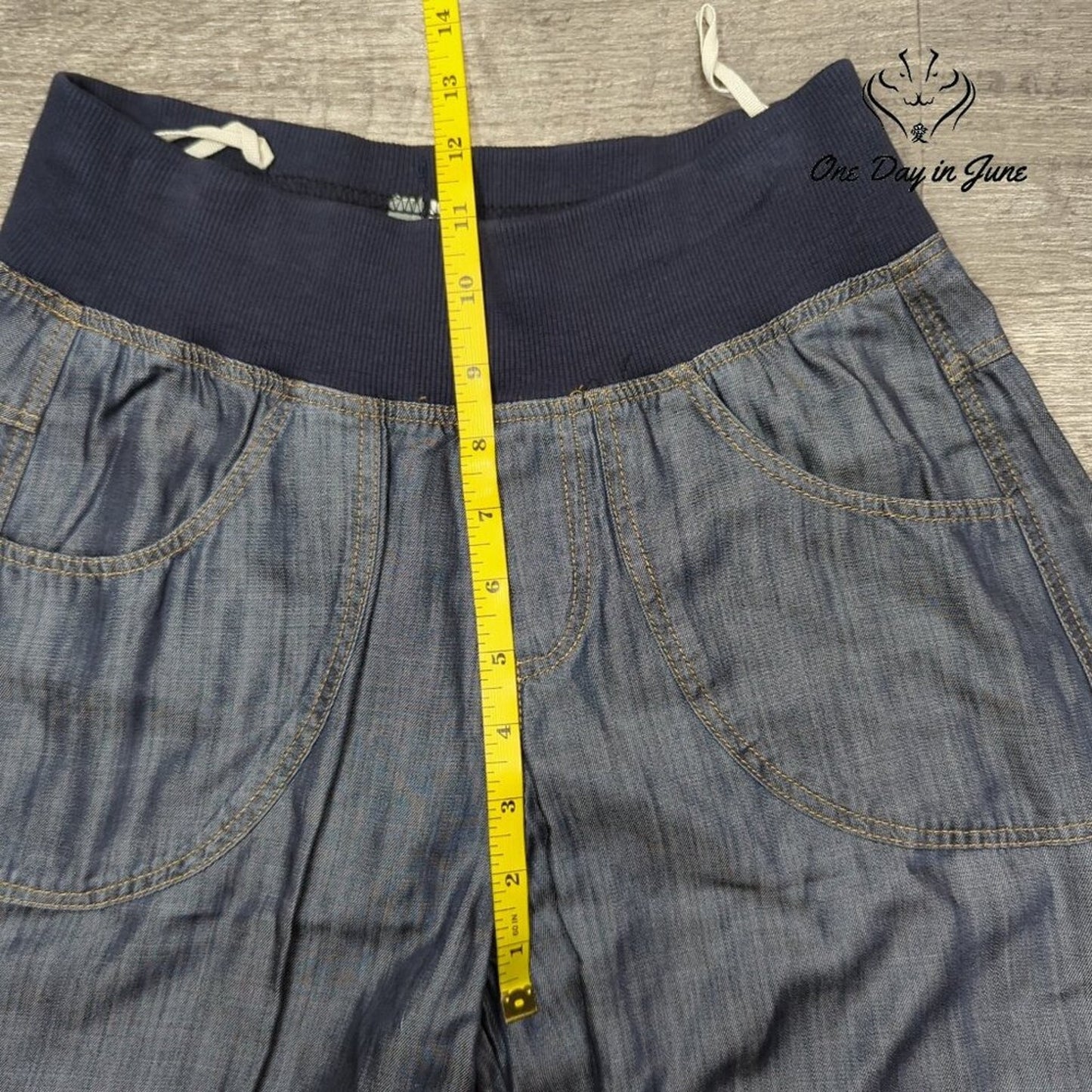 Atron Bleu Pants Blue Chambray Wide Leg Pull On Elastic Waist Size XS